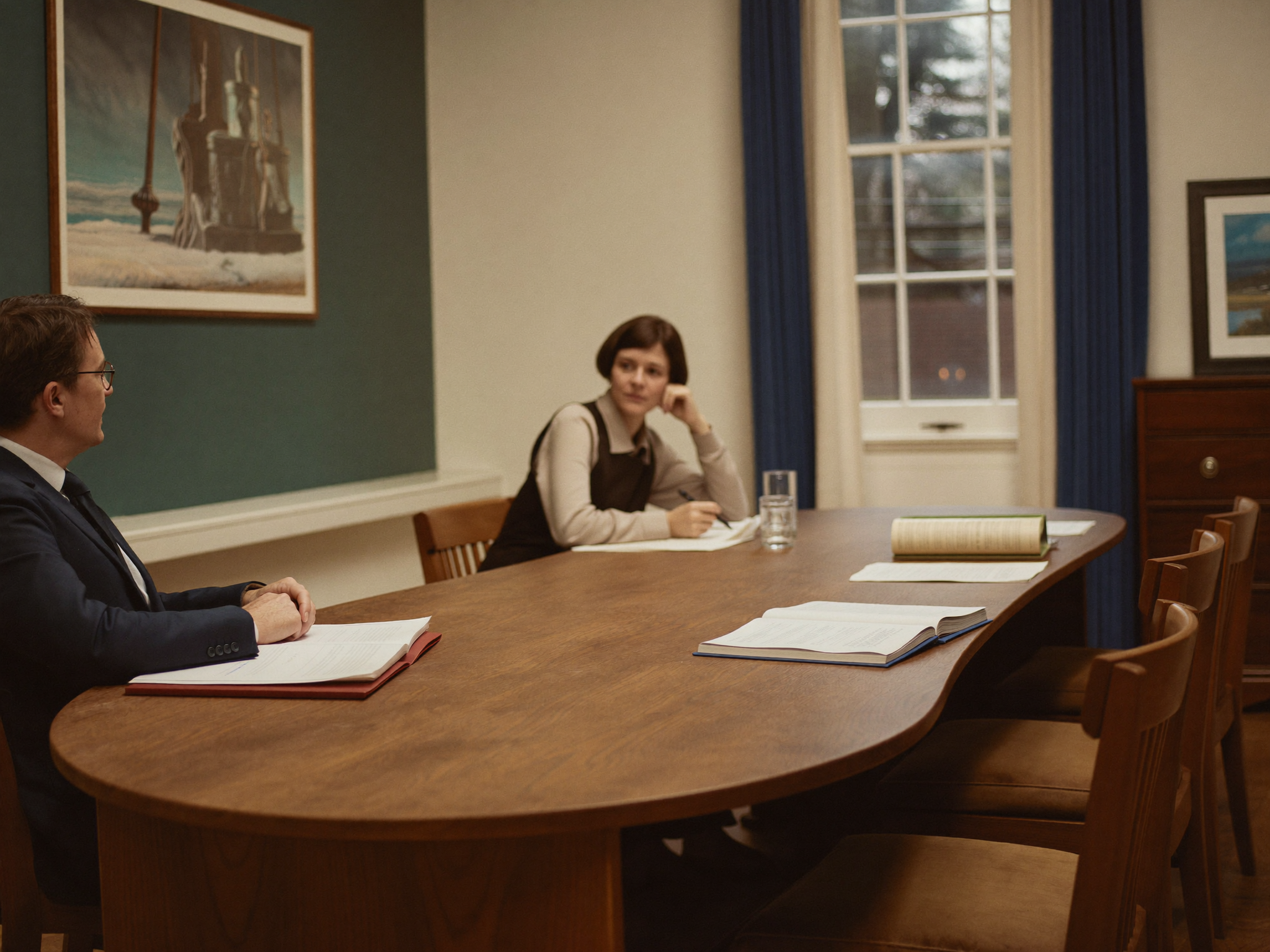 Two colleagues in a law firm meeting room